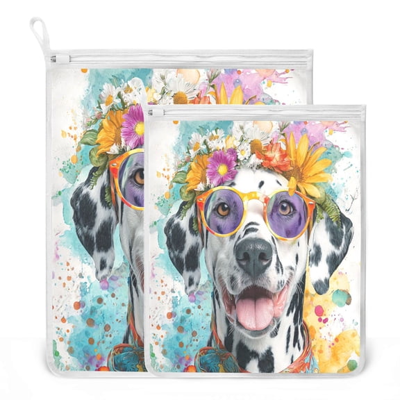 2 Pack Mesh Laundry Bags Groovy Dalmatian Pattern Durable Polyester Wash Bags with Zipper 2 Sizes Reusable Delicates Bag for Washing Machine Travel Storage