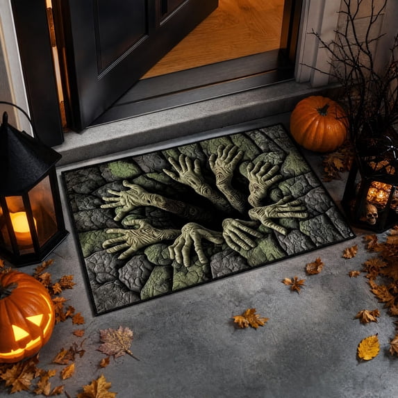 Creepy Visual Effect 3D Halloween Rug, 3D Rugs Optical Illusion Halloween, 4 Styles Horror Entry Doormat, Non‑Slip Polyester Rug for Porch Halloween Home & Party Decor-D