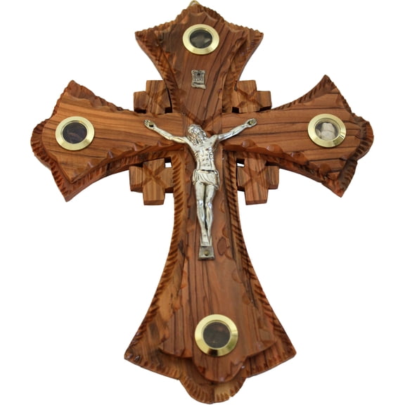 Two layers of olivewood Crucifix with Holy Land samples - Essences