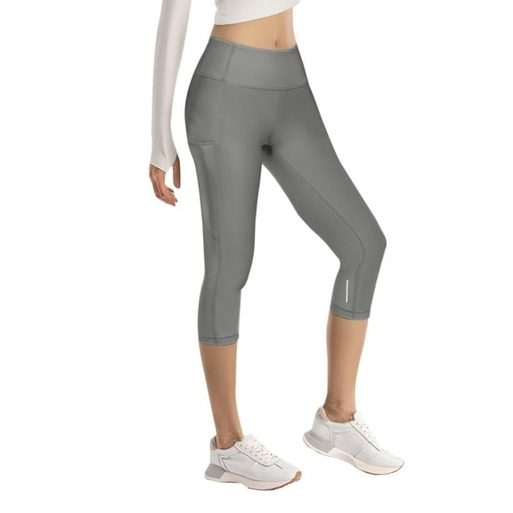 HXWCHs Women's Athleisure Yoga Pants High Rise Gym Leggings Solid Color Gray L