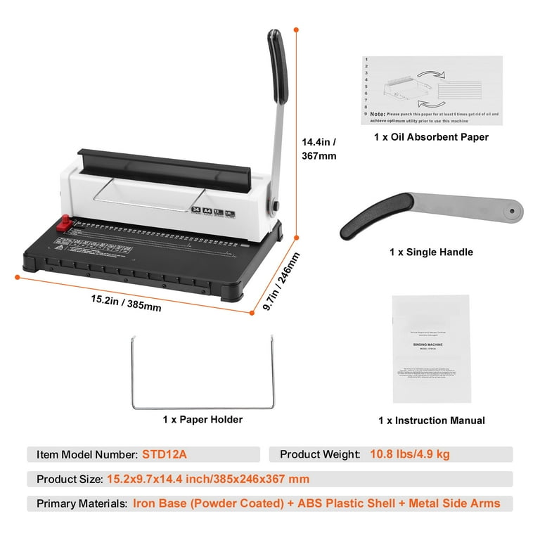 SucceBuy Coil Spiral Binding Machine Manual Book Maker 34-Holes Binding 120 Sheets Punch Binder W/ Adjustable Coil Binding Spine