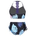 thumbnail image 2 of YiZYiF Kids Girls Floral Printed Bathing Suit Sleeveless Tops and Bottoms with Adjustable Strap Swimsuit Tropical Black 10, 2 of 7
