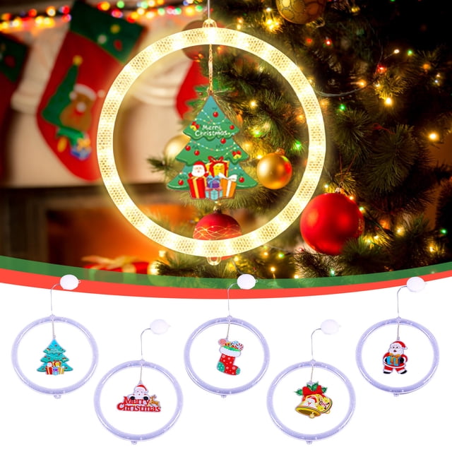 Luces Navideñas de Caballo, Conos Circulares Led de Caballo Corriendo, Patrones Grabados de Papá Noel y Árbol, Colgante Decorativo para Ventana, Ambiente Festivo, Funciona Desde 3 Pilas Aaa, 27 Cm de