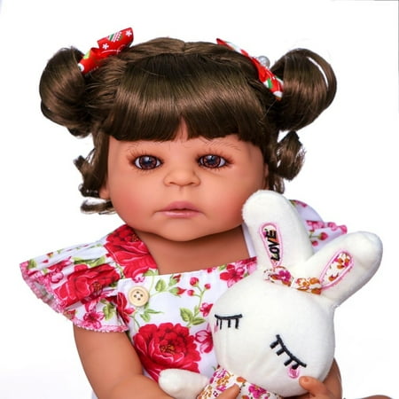 55cm poupée simulée Reborn bébé fille deux couleurs peau corps entier poupée  en silicone souple faite à la main couleur: peau foncée
