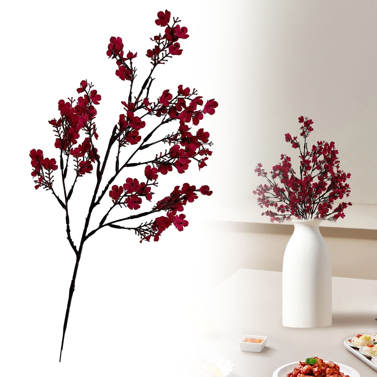 Meiiso Breath Artificial Flowers, Flowers for Vase Home Wedding DIY, Indoor Outdoor Centerpiece Table Decoration, Silk Small Flower Spray, Dark Red Color
