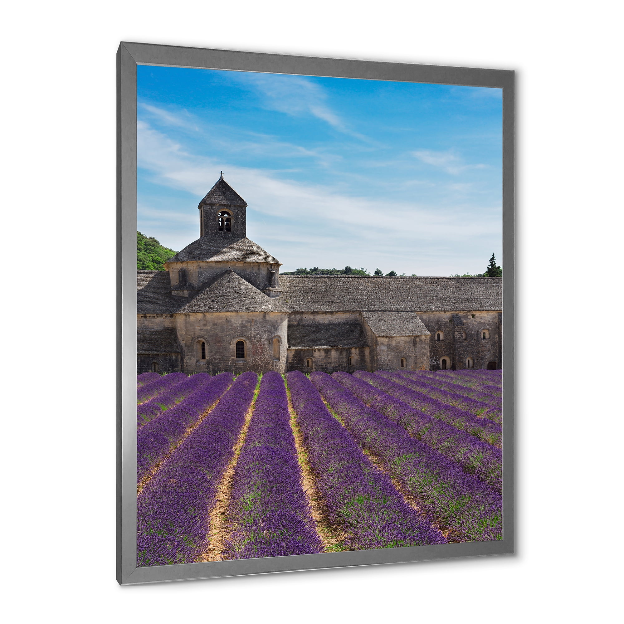 Designart 'Abbey With Lavender Field In France' Farmhouse Framed Art Print