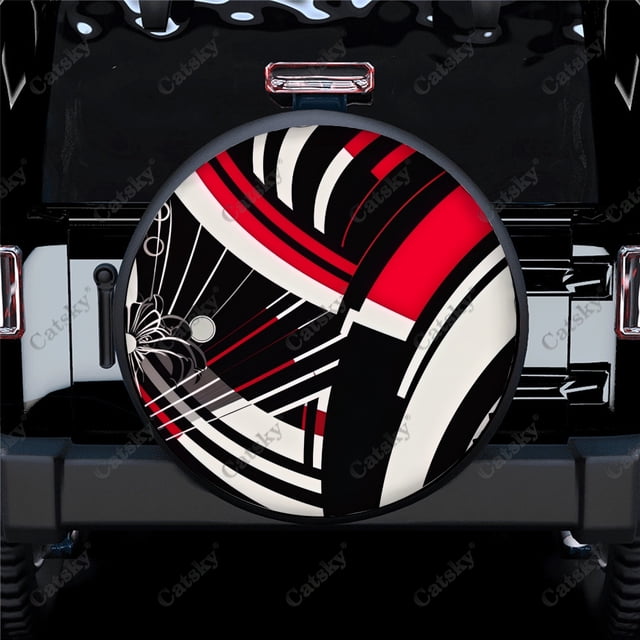Colorful Thick Curved Lines Polyester Universal Spare Wheel Tire Cover Wheel Covers for Trailer RV SUV Truck Camper