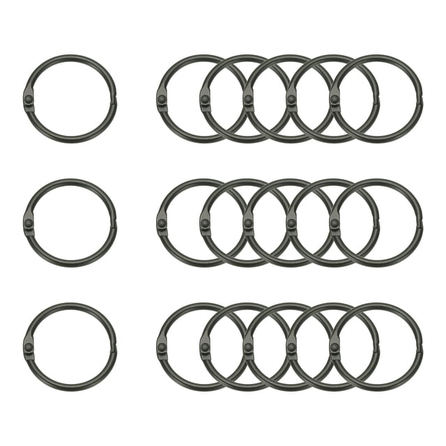 Uxcell 18Pcs Loose Leaf Binder Rings, 1.2 Inch Metal Open Card Rings Heavy Duty Book Rings for Key Index Card Rings Paper Rings Office, Black