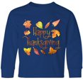 thumbnail image 3 of Inktastic Happy Thanksgiving Fall Leaves in Autumn Colors Long Sleeve Youth T-Shirt, 3 of 5