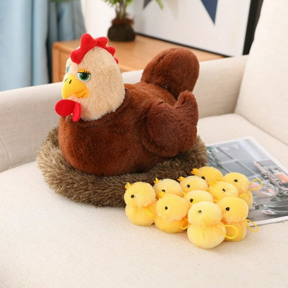 RRJ Easter Spring Chicken Stuffed Animals, Mommy Farm Hen Plushie With 10 Little One Chicks And Henhouse, Fluffy Soft PlushToysForKids, Easter Basket Stuffers, Birthday Gifts For BoysGirls, Farm