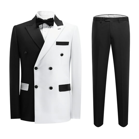 Cloudstyle Men's Two-Tone Peaked Lapel Double-Breasted 6-Button 2-Piece Suit with Double Rear Vents (Blazer   Trousers) - Casual All-Season
