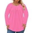 thumbnail image 4 of WellSize Plus Size Women Blouses Casual Pleated Long Sleeve Shirts Fall Crew Neck Tunic Tops, 4 of 10