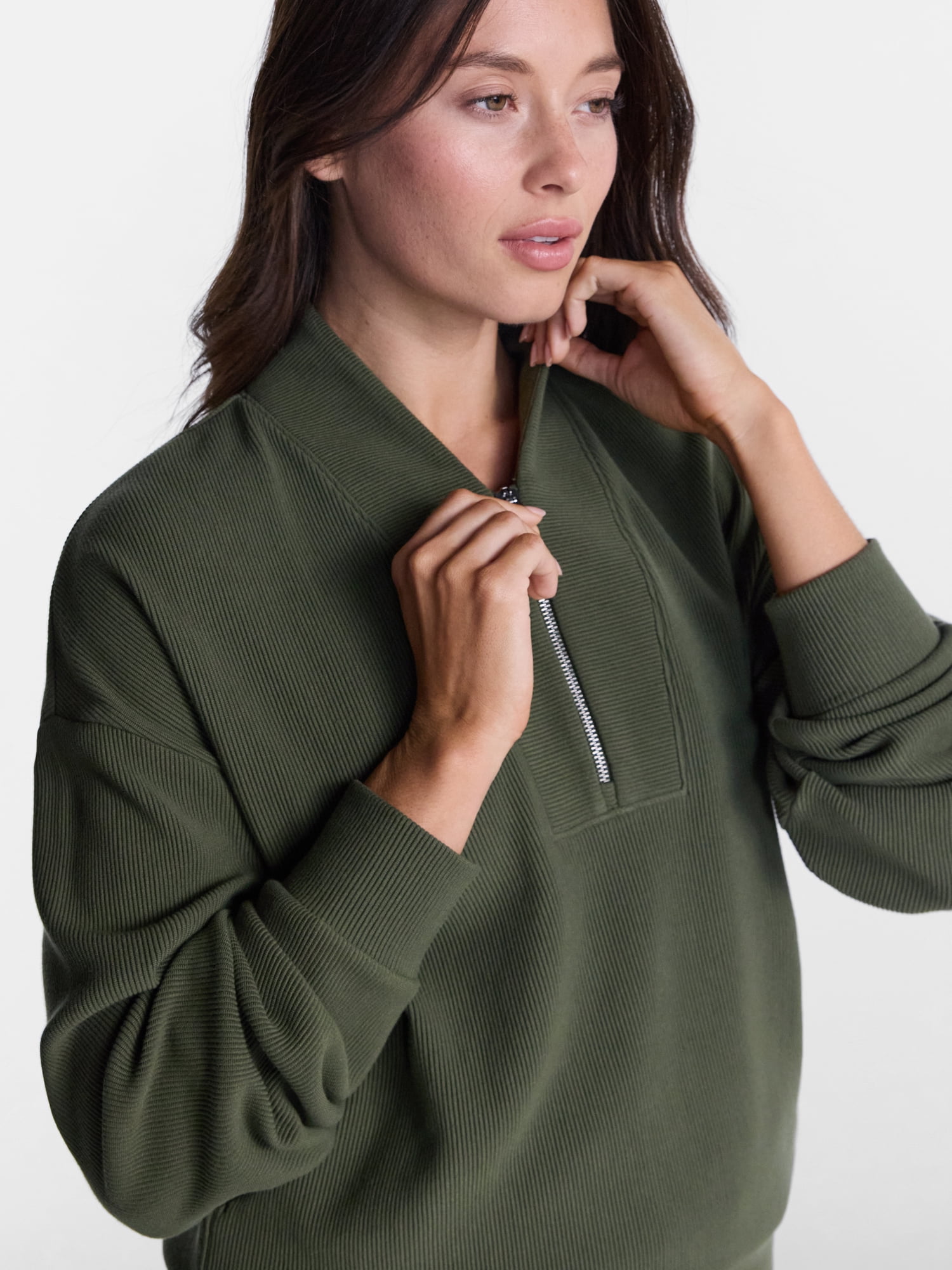 Avia Women's and Women's Plus Ribbed Ottoman Quarter Zip Sweatshirt, Sizes XS-4X