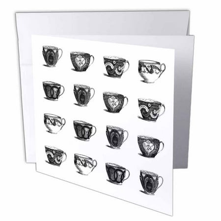 3dRose Vintage Tea Cups, Greeting Cards, 6 x 6 inches, set of 12