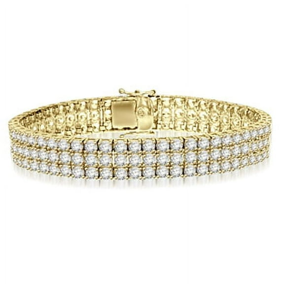 Prong Set Designer Bracelet with Three Rows of Artificial Round Brilliant Diamonds by Diamond Essence set in Vermeil
