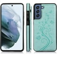 thumbnail image 4 of Phone Case for Samsung Galaxy S21 FE Gaxaly S 21 FE 5G with Tempered Glass Screen Protector Card Holder Wallet Cover Stand Flip Leather Cell Glaxay S21FE5G UW S21FE 21S G5 Cases Women Girl Green, 4 of 13