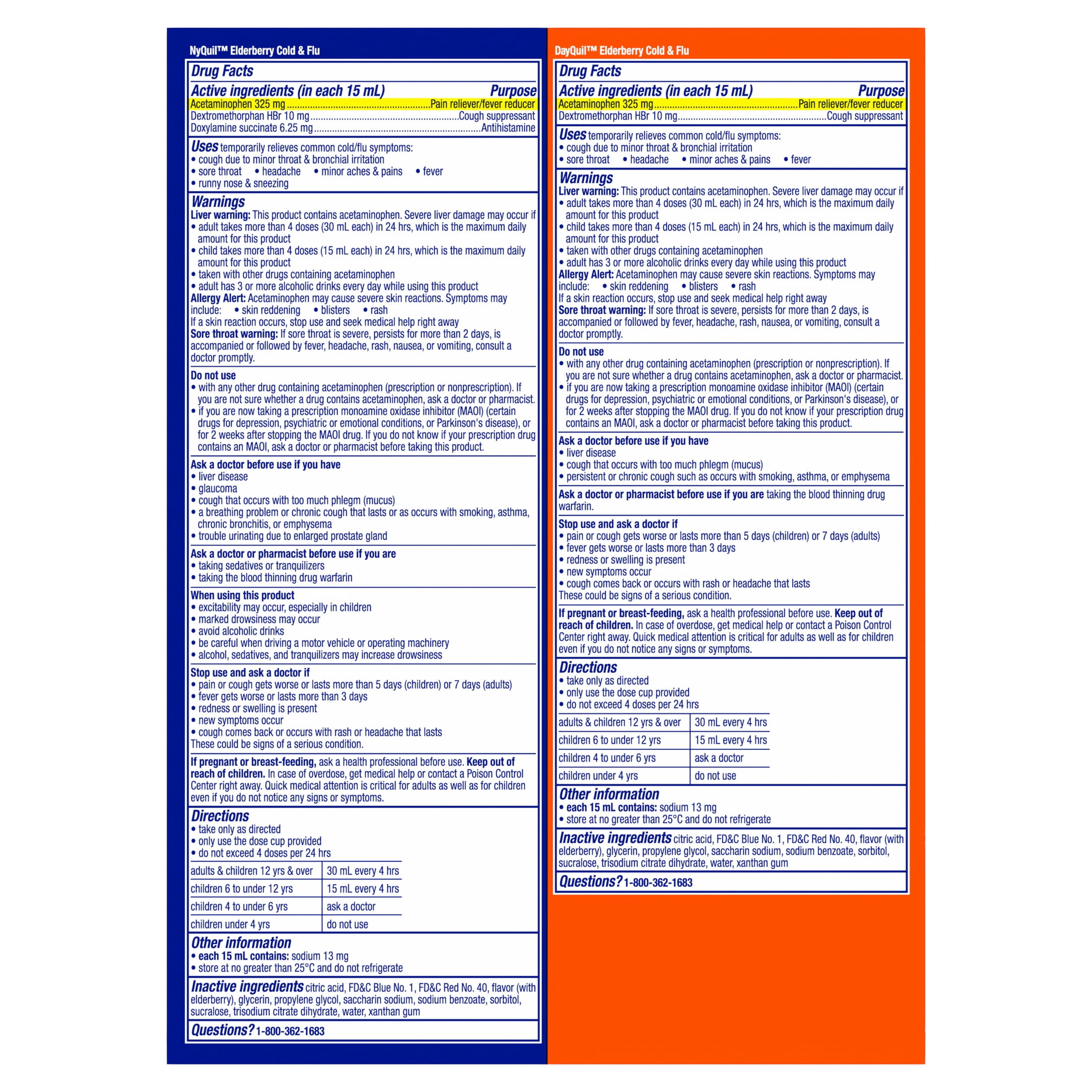 VICKS DayQuil & NyQuil Cold & Flu Medicine Co-Pack, Elderberry Flavor, 2x12 fl oz