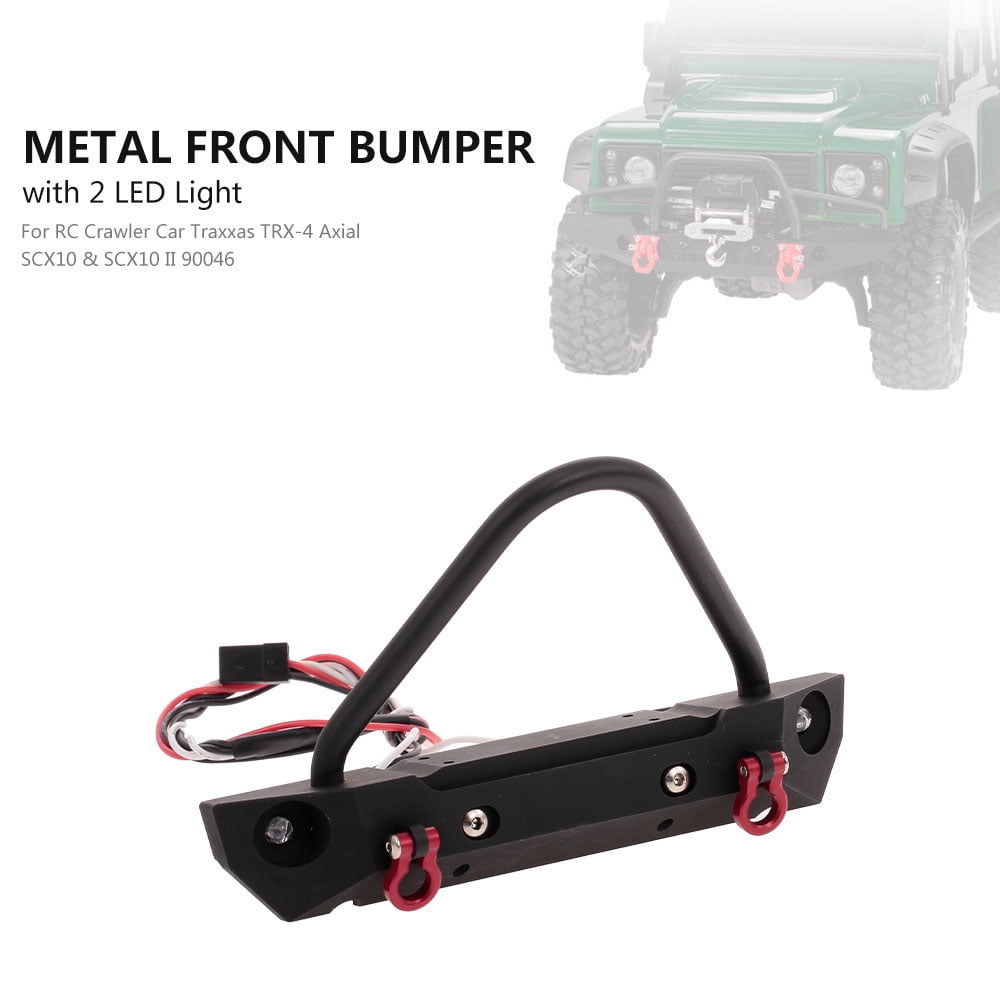 Black Alloy Front Bumper with LED Light For Axial SCX10 II Traxxas TRX-4 1:10 RC