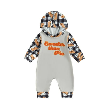 

Mubineo Infant Baby Thanksgiving Jumpsuit Turkey Letter Print Round Neck Long Sleeve Hood Romper for Boys and Girls