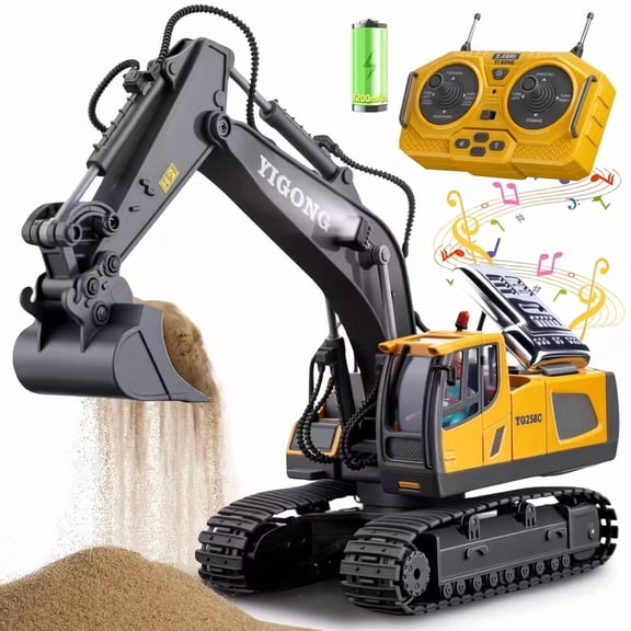 TEAMD Remote Control Excavator for Kids, 11 Channel RC Excavator Toys with Metal Shovel,Lights and Sounds, Construction Vehicle Toys, Birthday Gifts for 3-12 Years Boys Girls