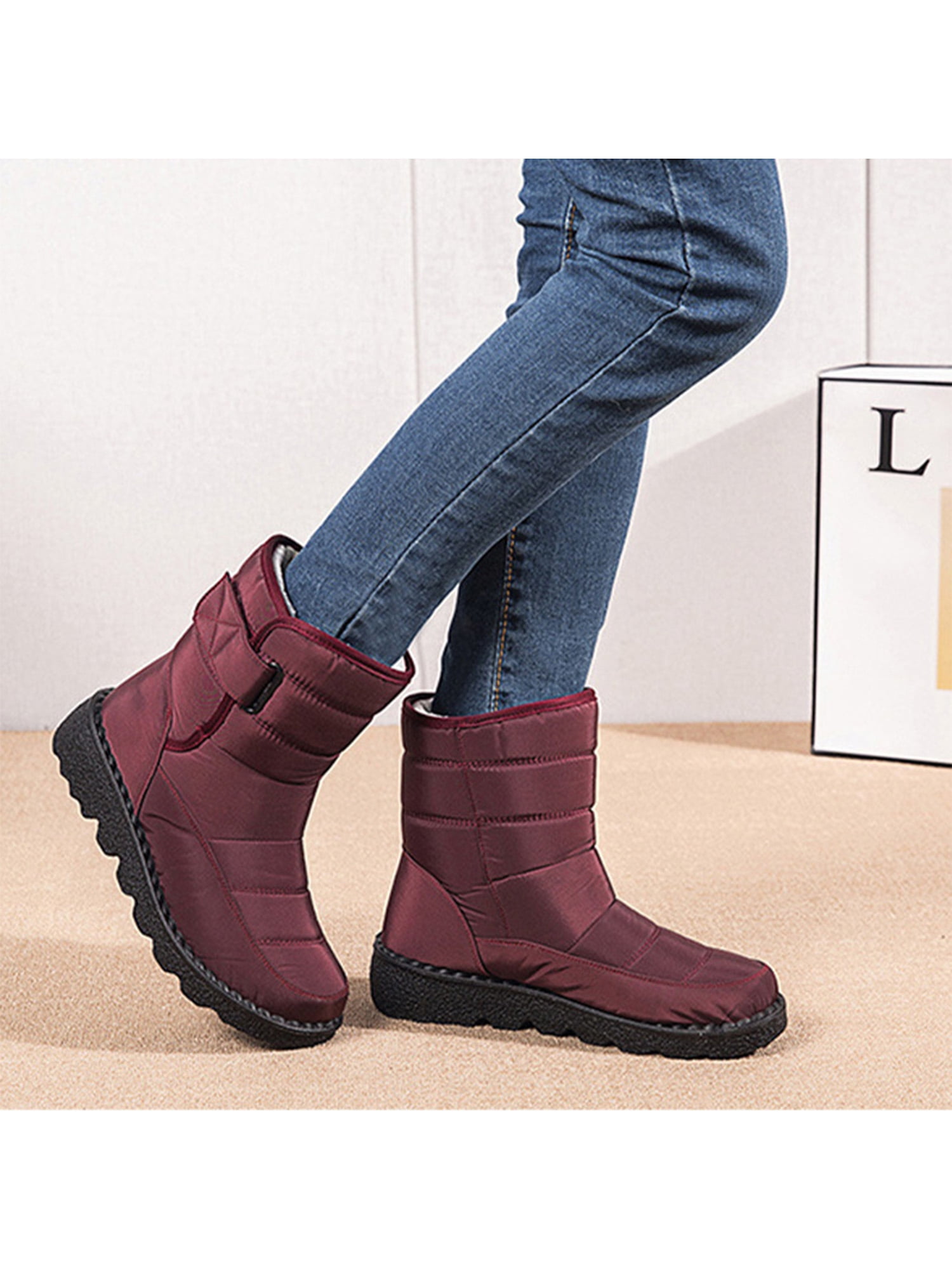 Winter Boots Rubber Fur Fashion Warm Wedges Women Snow Boots Hook & Loop Shoes