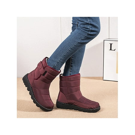 

UKAP Womens Winter Snow Boots Slip On Mid Calf Bootie Anti-Slip Faux Fur Lined Waterproof Outdoor Footwear