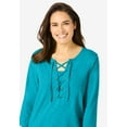 thumbnail image 4 of Woman Within Plus Size Lace-Up Three-Quarter Sleeve Tee, 4 of 6