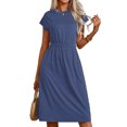 thumbnail image 3 of CALIPESSA Summer Midi Dress for Women Cap Sleeve A Line Tshirt Dressy Work Teacher Dresses Blue L, 3 of 5
