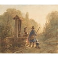 thumbnail image 3 of Andreas Schelfhout 14x12 Black Modern Framed Museum Art Print Titled - Hunter in Conversation with a Farmer's Wife, Next to Him a Dog (1797 - 1870), 3 of 5