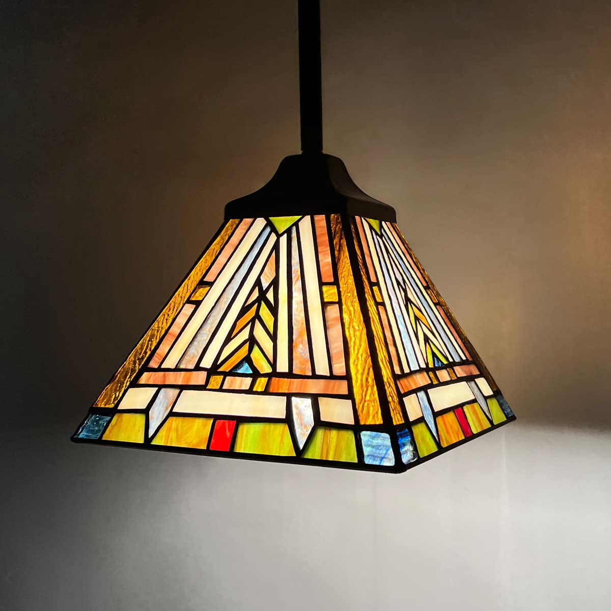 Tiffany 8'' Mini Pendant Light Fixtures Hanging Lamp 1 Light Mission Style Stained Glass Lamp Hanging Lights