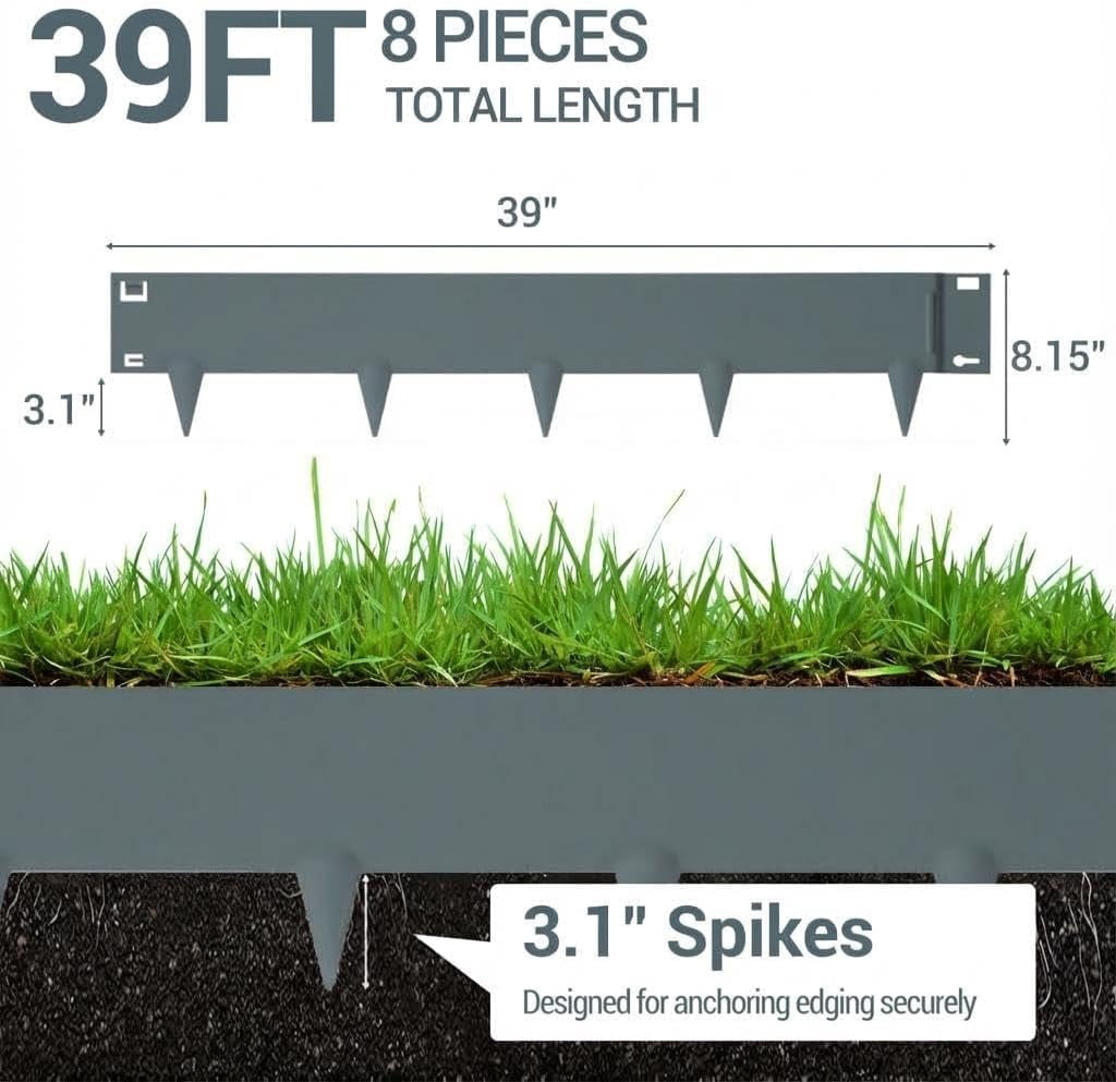 Metal Landscape Edging 6-Pack Galvanized Steel Garden Edging, Bendable Garden Edging Border, Shark Spike, Lawn Edging for Flower Bed Yard Pathway Divider-8
