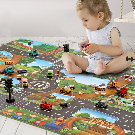 Vnanda Large Kids Carpet Playmat Rug with Non-Slip Backing, City Life Play Mat for Playing with Car Toy, Game Area for Baby Toddler Kid Child Educational Learn Road Traffic