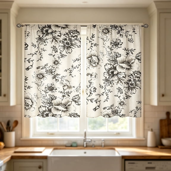 GFHFHITJ Blackout Curtain, 2D Printed Kitchen Curtains, Short Panels 1 Pair Washable, for Bedroom, Bathroom, and Home Decor
