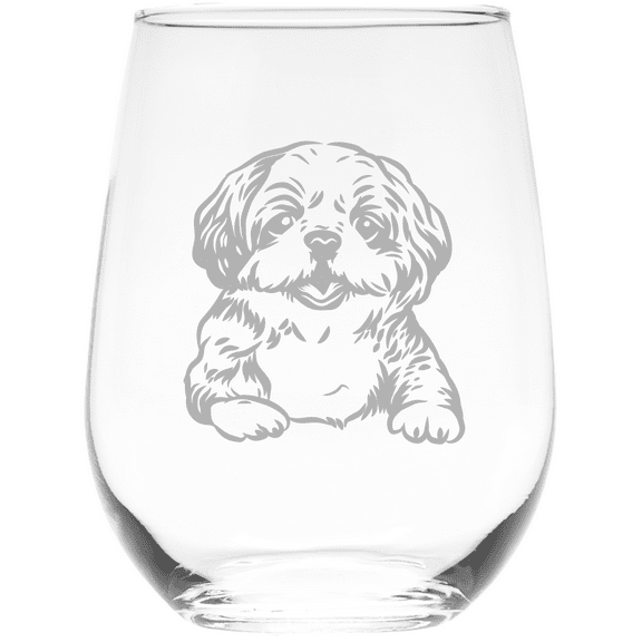 Shih Tzu Dog Themed Stemless Wine Glass - 17 oz. (Style S1)