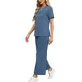 thumbnail image 3 of Lumtrix Two Piece Sets For Women Casual Summer Outfits Short Sleeve Tops Wide Leg Pants Side Slit Lounge Sweatsuits Blue L, 3 of 6