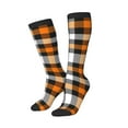 thumbnail image 2 of Vsdgher Orange Plaid Print Thigh High Socks Extra Long Stretchy Sock Women Over Knee High Opaque Stocking Daily Wear, 2 of 5
