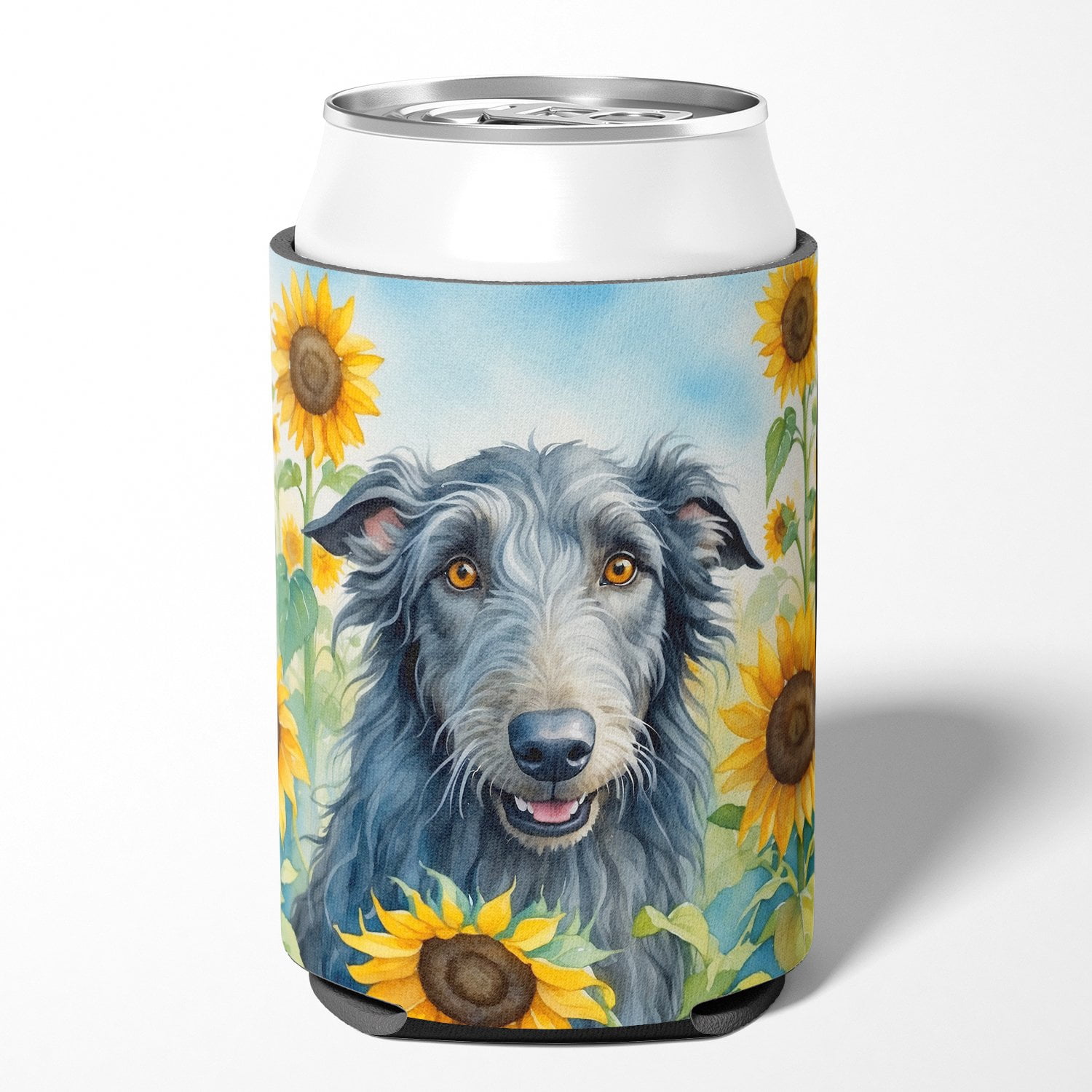 Scottish Deerhound in Sunflowers Can or Bottle Hugger 3 in x 5 in