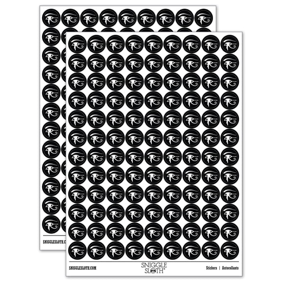 Wedjat Eye of Horus Udjat Egyptian Symbol of Protection Round Sticker Set - Black - Gloss Finish - 0.50" Size