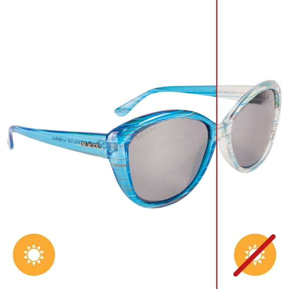 Del Sol Solize Color-Changing Sunglasses For Women - Summer of Love - Changes Color from Clear to Blue in the Sun - Polarized Pro, Mirrored Lens, 100% UVA/UVB Protection