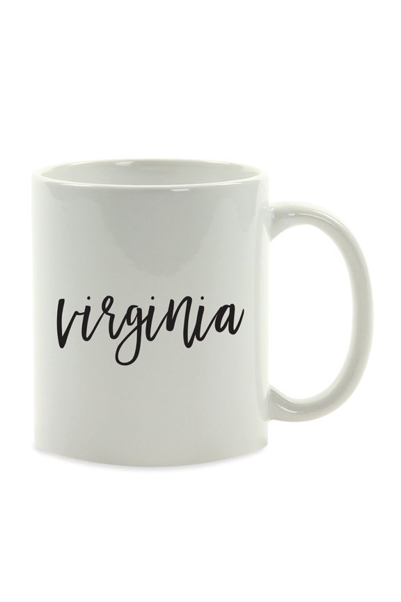 Koyal Wholesale Black Calligraphy Virginia US State Ceramic Coffee Mug