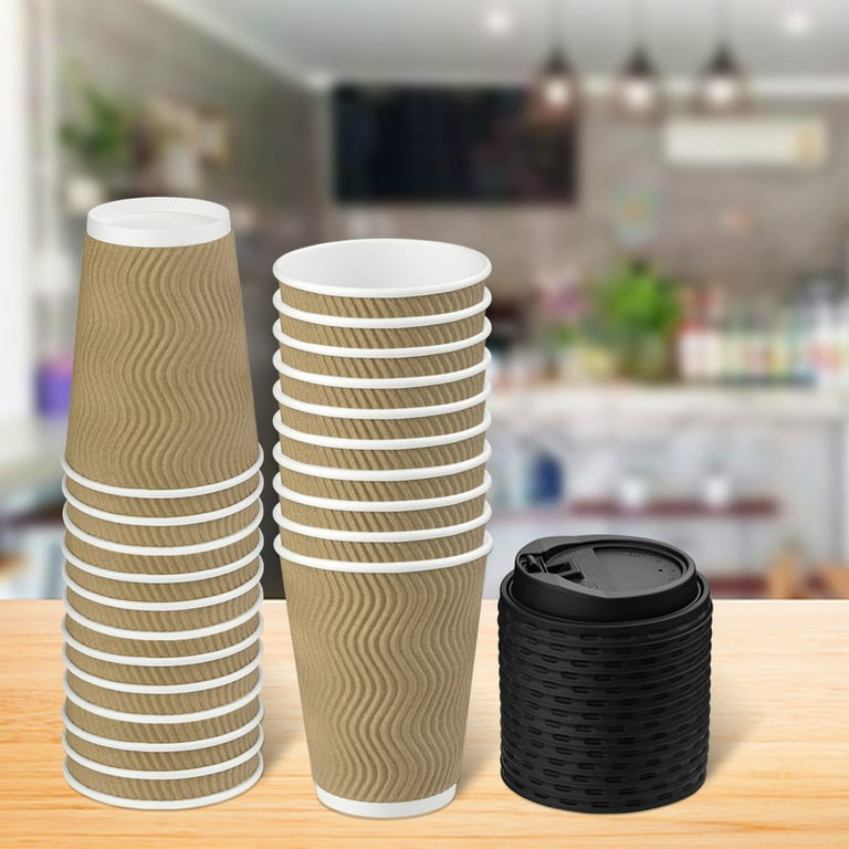 Three Layers Vertical Ripple Disposable Paper Cups Black Red Color 8oz 12oz