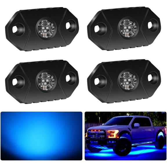 EK ENNOKING Blue LED Rock Lights, 4 Pods IP68 Waterproof Underbody Glow Trail Rig Lamp LED Neon Lights for Truck Jeep Off Road Truck Car Boat ATV SUV Motorcycle