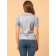 thumbnail image 5 of Blusa de manga abullonada floral con cuello en punta de camisa abotonada para mujer Azul M, 5 of 6