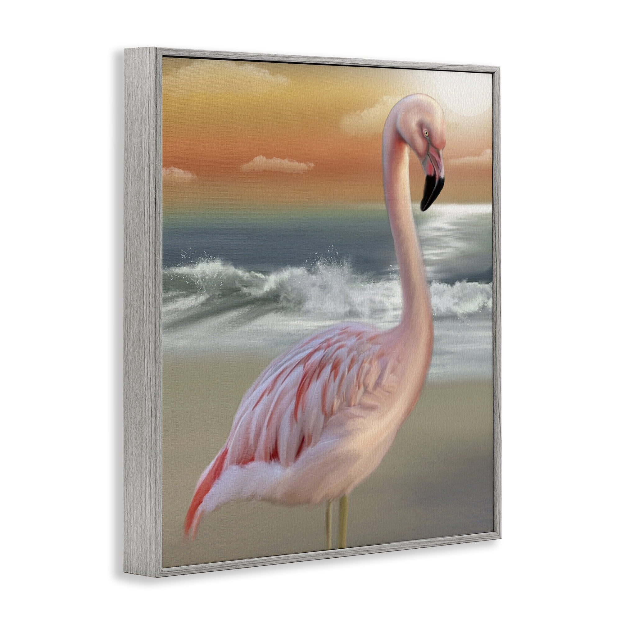 Stupell Industries Coastal Beach Flamingo Gray Framed Giclee Art, design by Matthew Piotrowicz