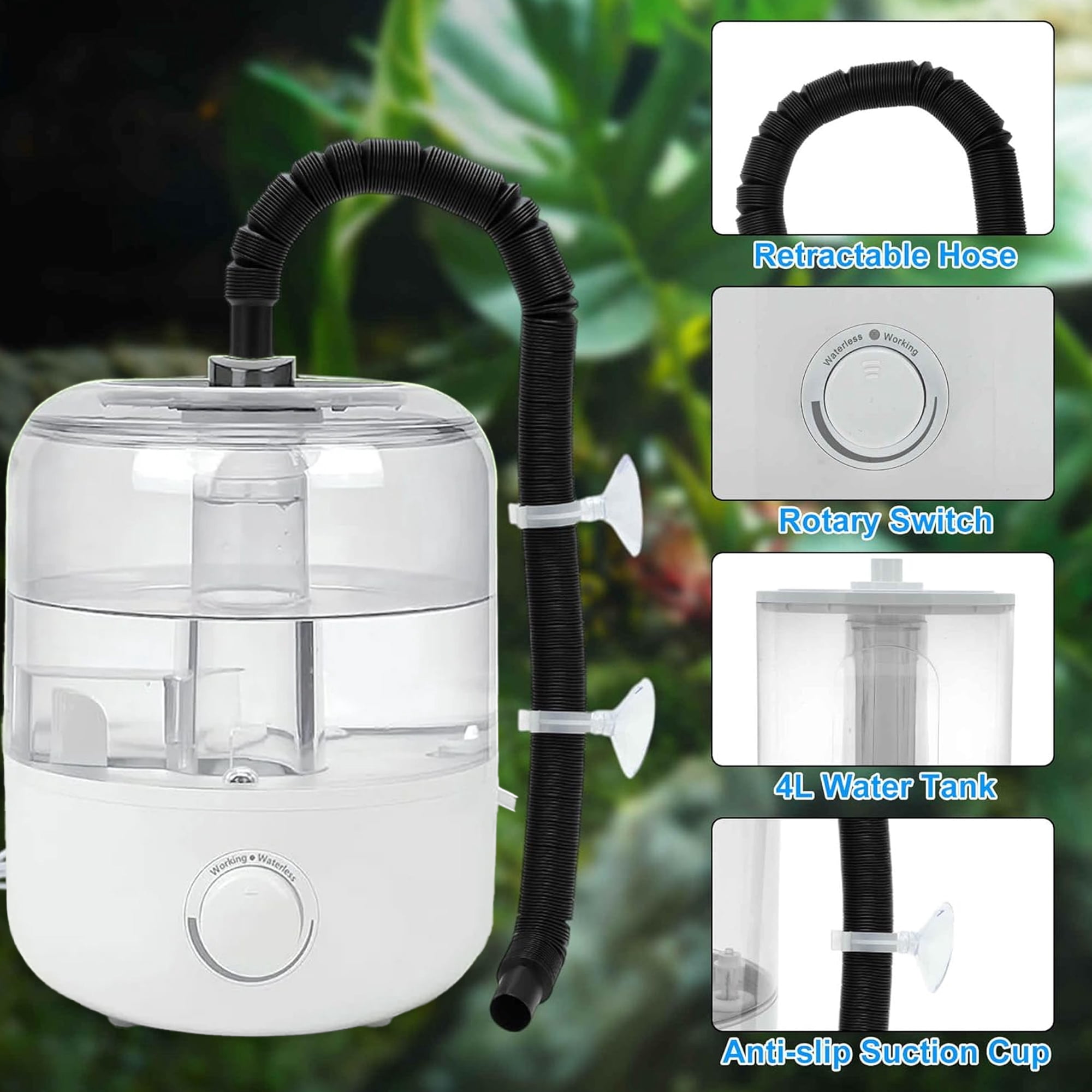 Reptile Fogger, 4L Reptile Humidifier, Top Fill Adjustable Fogger with Extension Hose, Visible Tank Reptile Humidifier for Snakes, Tortoises, Chameleons and Ball Python