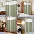 thumbnail image 6 of No Hook Shower Curtain, Sage Green Striped Shower Curtains for Bathroom with See Through Top Window, Rustic Vertical Stripes Linen Texture Waterproof & Washable Bath Curtain 66"x72", 6 of 6