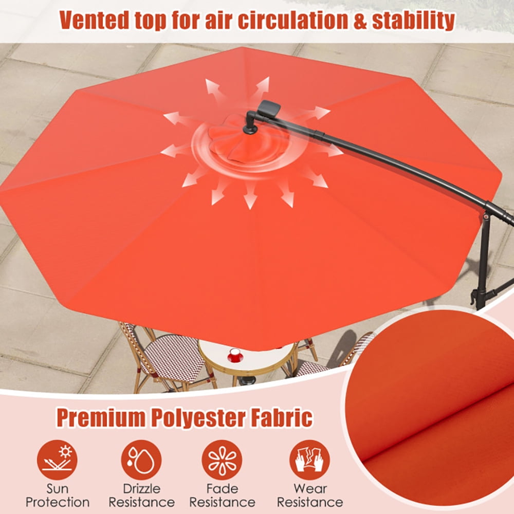 Aimee Lii 10 Feet Solar Offset Hanging Umbrella with 40 Lamp Beads and Solar Panel, Sunbrella Patio Umbrellas, Orange