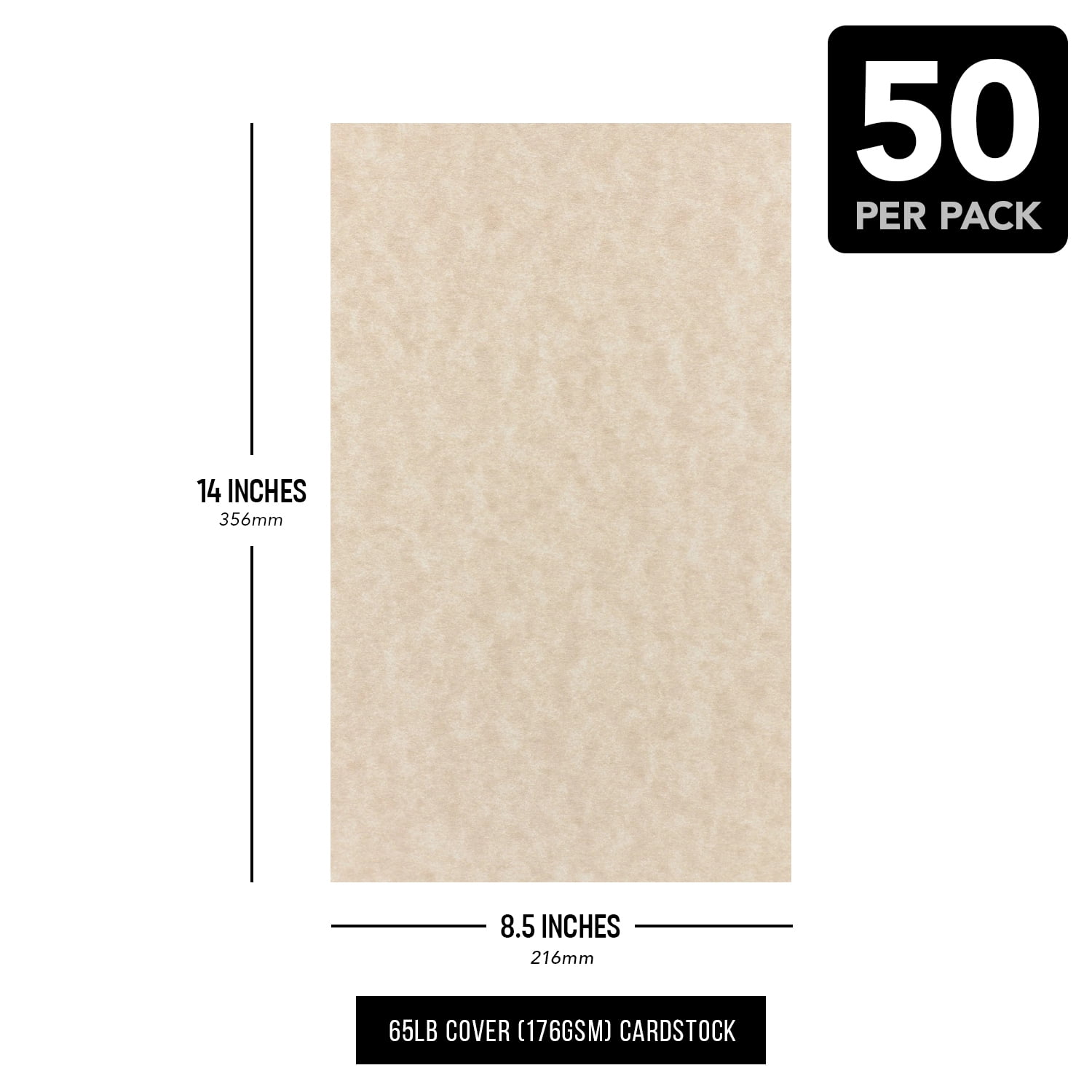 Camel Parchment Cardstock – Multipurpose Parchment Card Stock for Certificates, Menus and Wedding Invitations | Medium Weight 65lb Cover (176gsm) | 8.5 x 14” (Legal Size) | 50 Sheets per Pack
