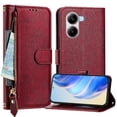 thumbnail image 2 of Étui Portefeuille pour Xiaomi Poco X7 Pro 5G avec Poche à Fermeture Éclair, Porte-Cartes, Support, Dragonne, Étui à Rabat en Cuir Rouge, 2 of 5