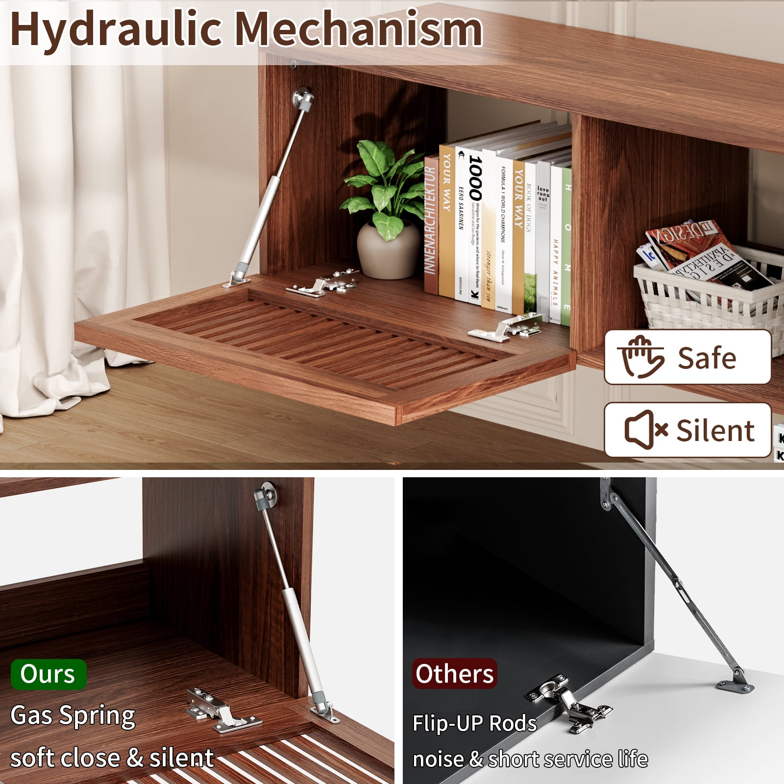 Hommpa Floating TV Stand for 65/75/80 inch TV, Mid Century Modern Wall Mounted TV Console with Storage Shelf & 2 Slatted Doors, Media Console Entertainment Center for Living Room, Bedroom,Walnut